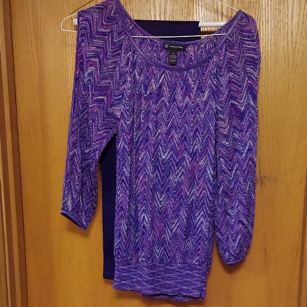 INC International Concepts Purple Zigzag Blouse & Pants Set